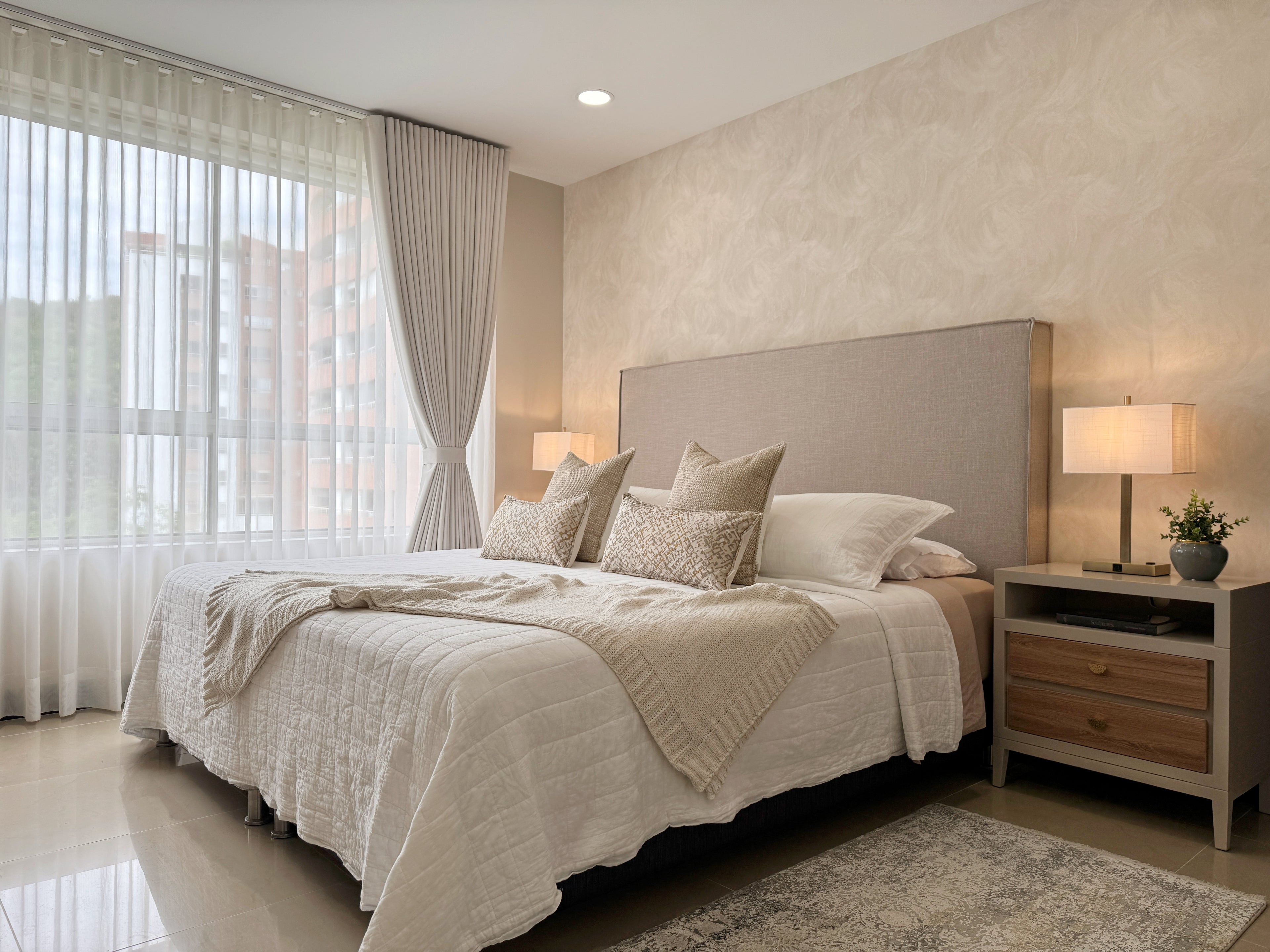 Diseño y decoración de habitación principal, realizado por Kasanova Decoración en Cali - Colombia