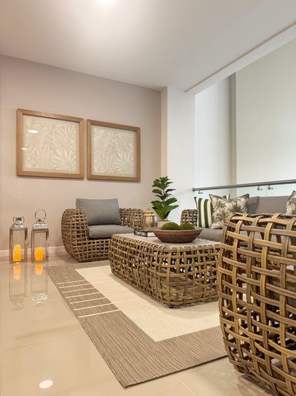 Mesa de centro rectangular incluida en set de sala GRADO para terraza cubierta