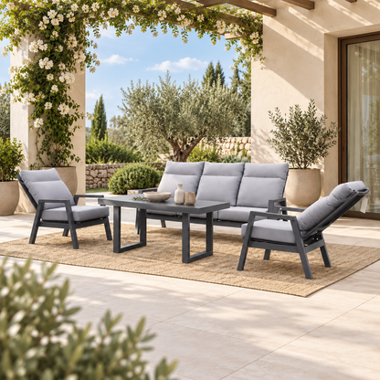 Sala ALURA reclinable en tono oscuro para terraza y espacios exteriores cubiertos