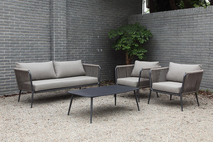 Set de sala AMALFI taupe, sala de aluminio con cuerdas de poliéster y cojines para balcón