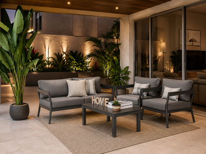 Sala CADAQUES de exterior con sofá y sillones para terraza cubierta