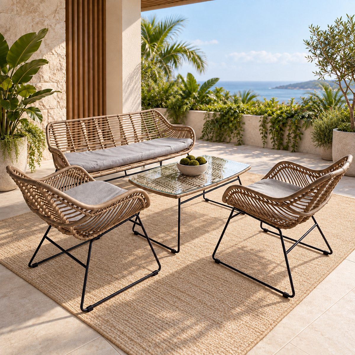 Sala CANGGU con sofá y sillones para balcón y terraza exterior cubierta