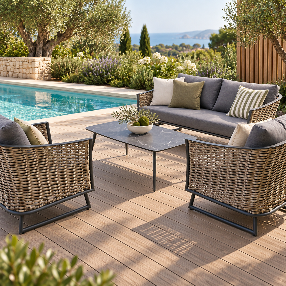 Sala GUAJIRA para terraza cubierta junto a piscina - Kasanova Decoración