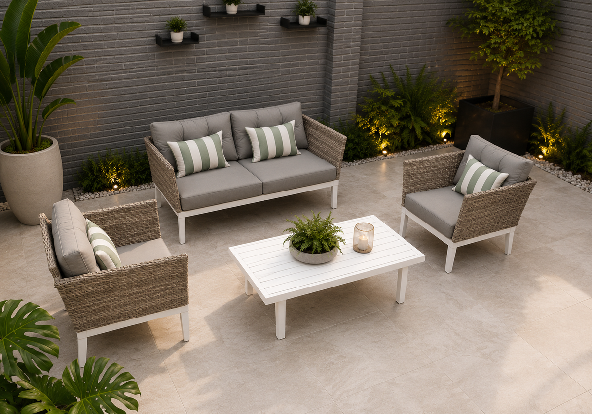 Conjunto Sala MARATUA con sofá, sillones y mesa para mobiliario exterior