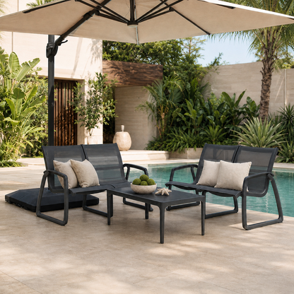 Sala MARE antracita para terraza y piscina con sofá y sillones de exterior