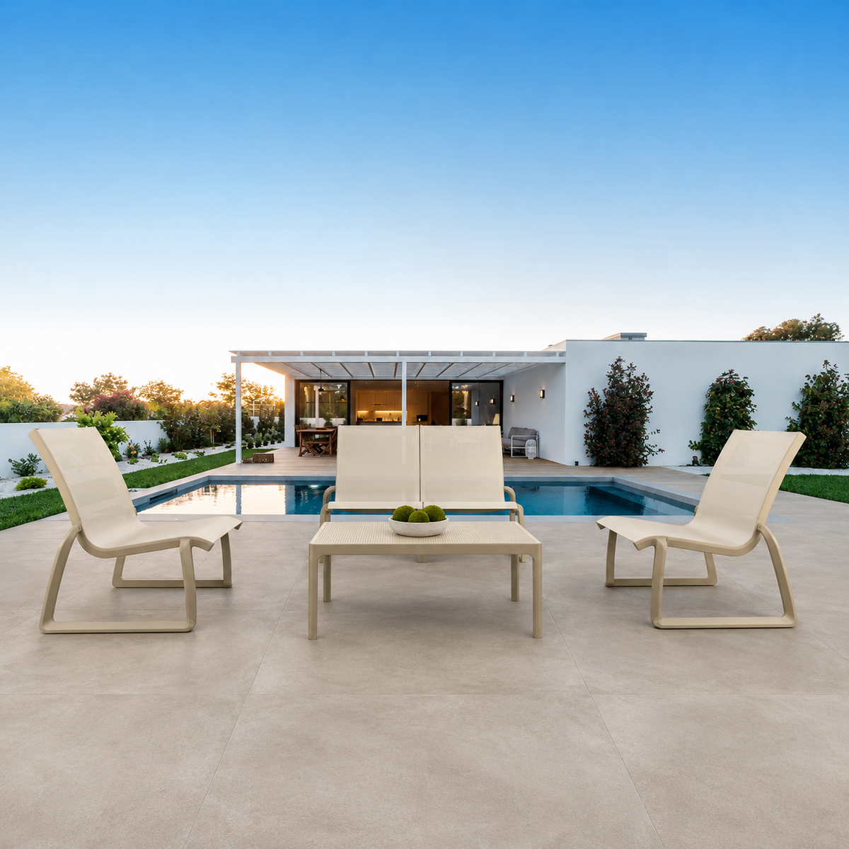 Sala MARE taupe para piscina y espacios exteriores apta para intemperie