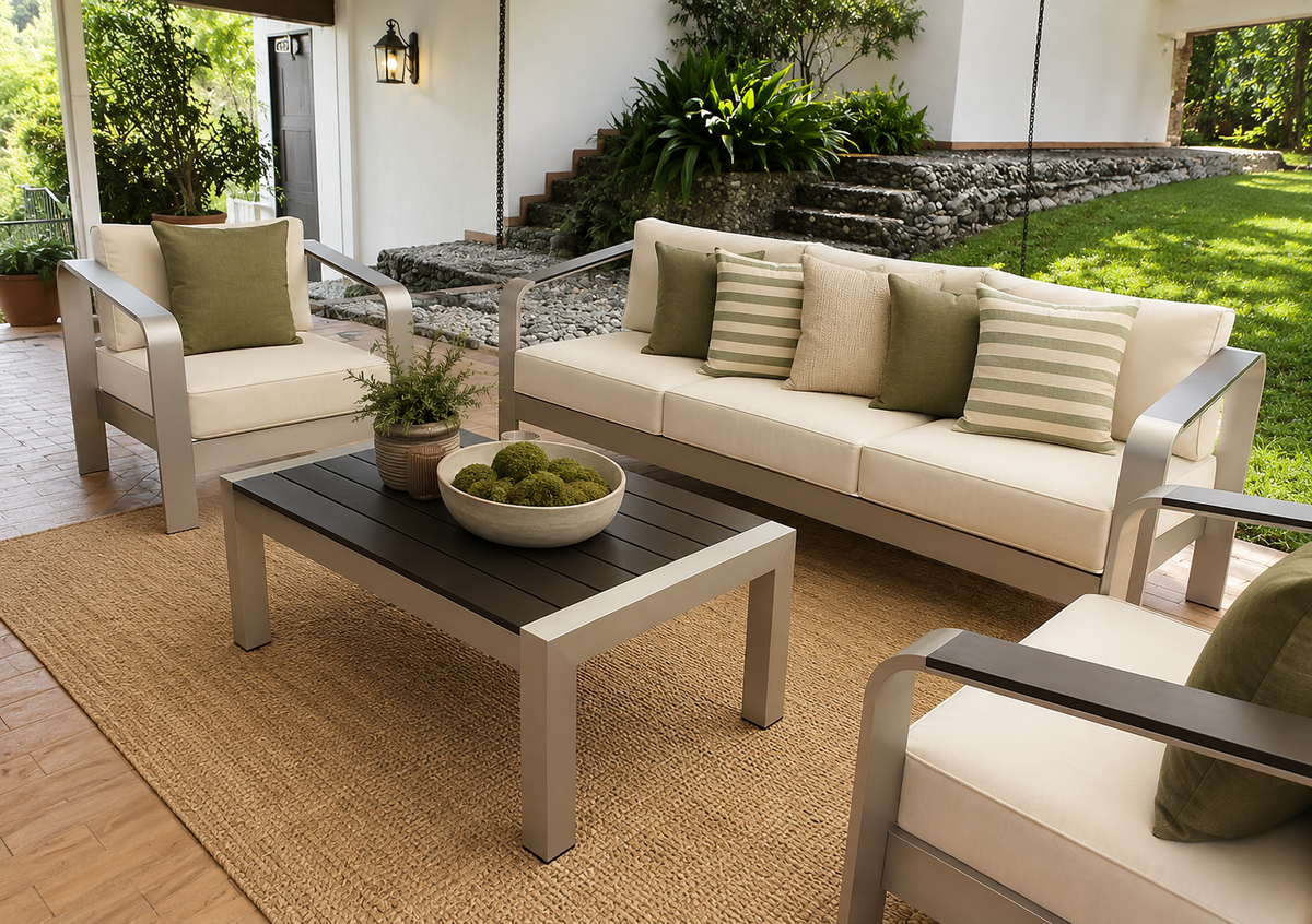 Sala NIZA con sofá y sillones para terraza y mobiliario exterior