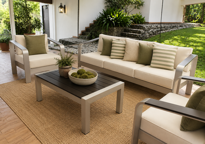 Sala NIZA con sofá y sillones para terraza y mobiliario exterior
