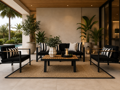 Sala POMPANO con sofá de tres puestos y sillones para mobiliario exterior
