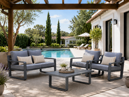 Sala PORTO gris oscuro con sofá y sillones para terraza exterior
