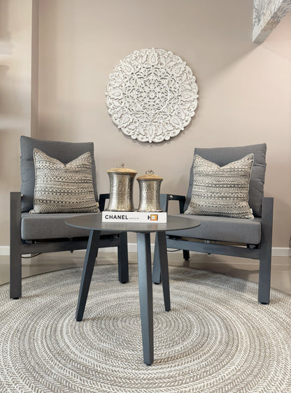 Set de balcón AIRE RECLINABLE, conjunto de aluminio negro con sillas reclinables para terraza cubierta