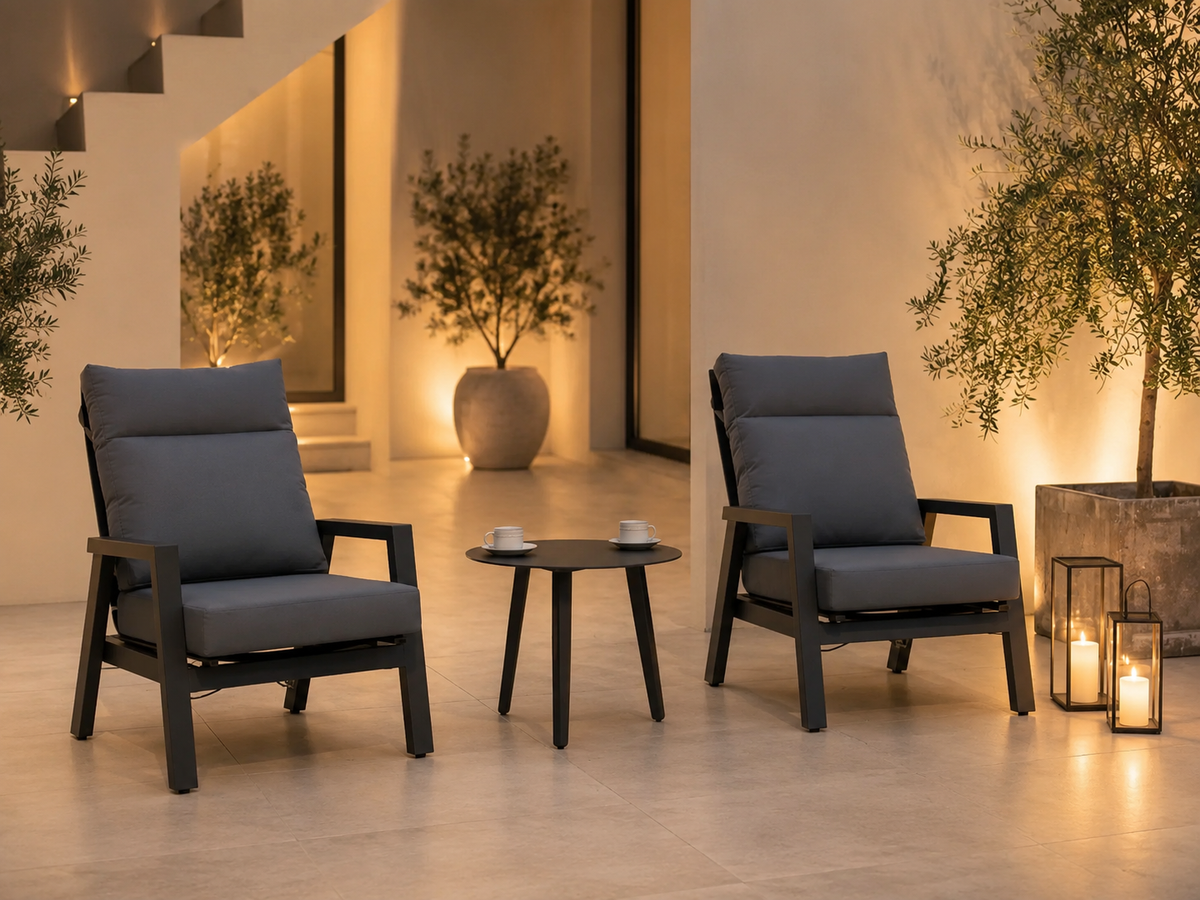 Set de Balcón AIRE RECLINABLE oscuro para terraza y espacios exteriores protegidos