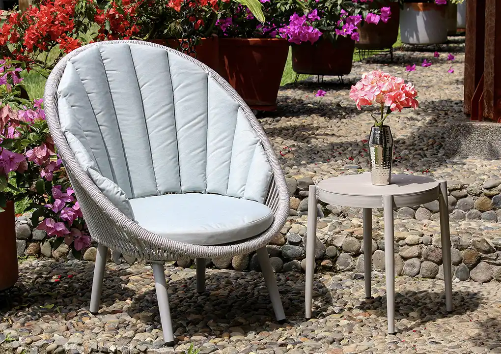 Set de balcón GENOVA gris, conjunto de aluminio con cuerdas de poliéster grises para balcón