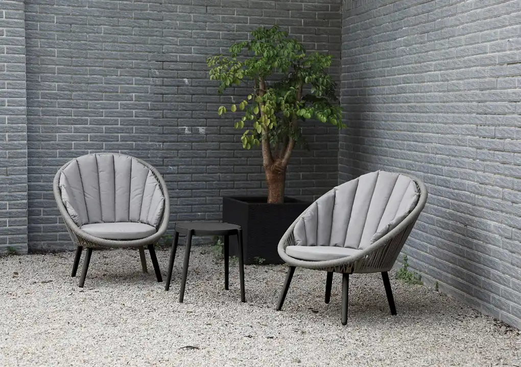 Set de balcón GENOVA taupe, conjunto de aluminio con cuerdas de poliéster taupe para terraza cubierta