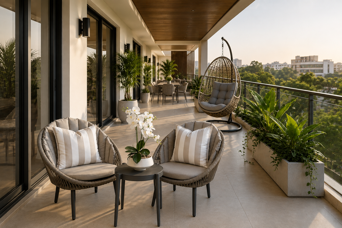 Set de Balcón GENOVA para apartamento y terraza cubierta con diseño contemporáneo
