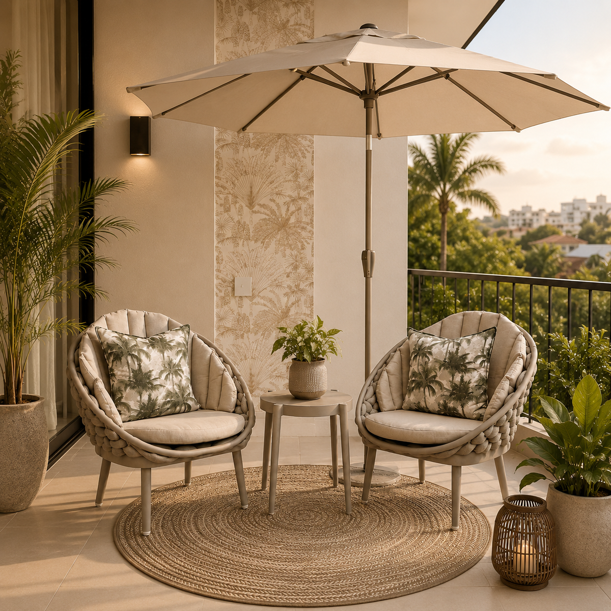 Set de Balcón SORI para terraza cubierta con dos sillas y mesa - Kasanova Decoración
