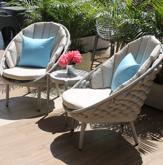 Set de balcón SORI crema, conjunto de aluminio con cuerdas de poliéster crema para terraza cubierta