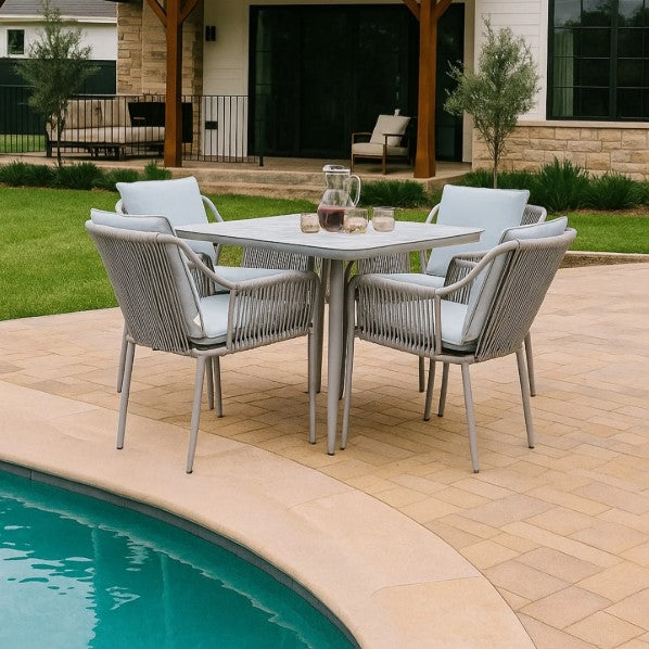 Set de comedor AMALFI 4 puestos negro, comedor de aluminio con cuerdas de poliéster para terraza