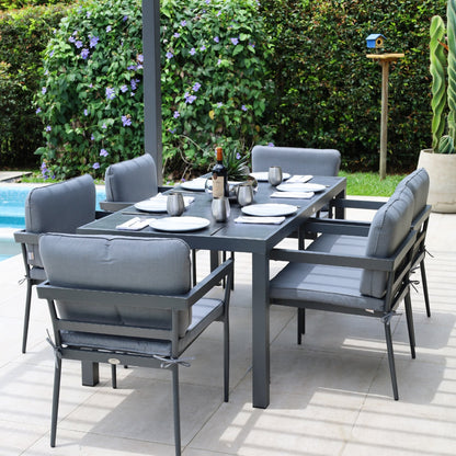 Set de comedor CADAQUES negro, comedor de aluminio con cojines para balcón y terraza cubierta