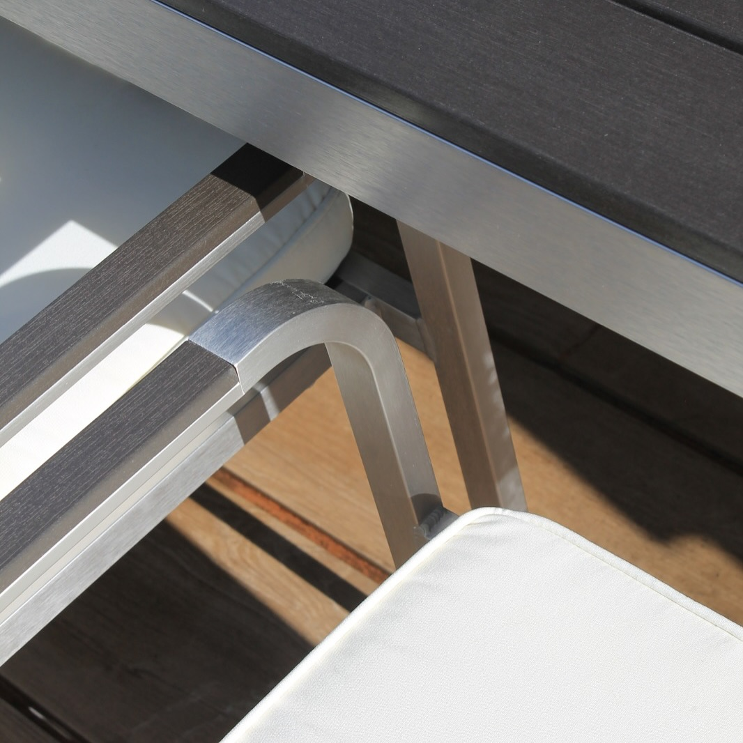 Set de comedor MONACO expansible, conjunto de aluminio con cojines blancos para 8 puestos