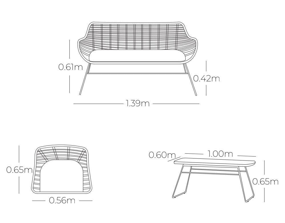 Medidas de sala CANGGU, especificaciones técnicas del conjunto de sofás de acero inoxidable
