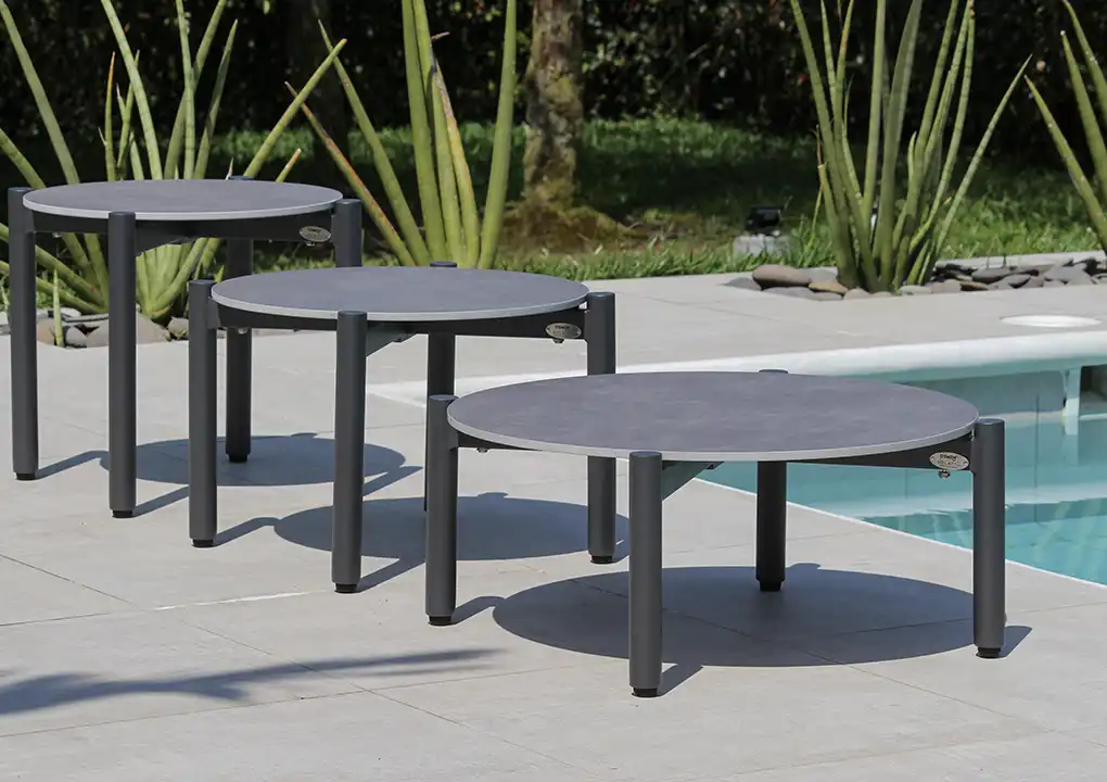 Set de sala GENOVA gris, sala de aluminio con cuerdas de poliéster y cojines para terraza cubierta
