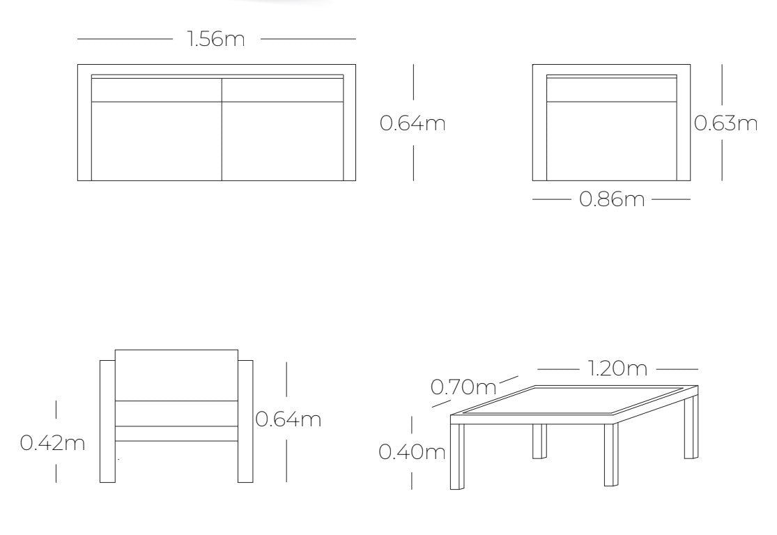 Medidas set de sala ibiza con sofa doble - Kasanova