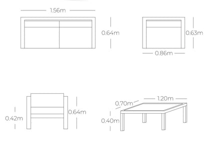 Medidas set de sala ibiza con sofa doble - Kasanova