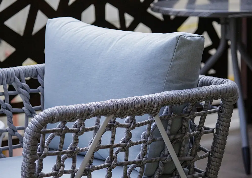 Set de sala POSITANO gris, sala de aluminio white grey con cuerdas de poliéster para balcón
