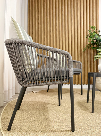 Vista de silla BOWDON, silla de aluminio negro con cuerdas de poliéster 57 x 54 x 75cm
