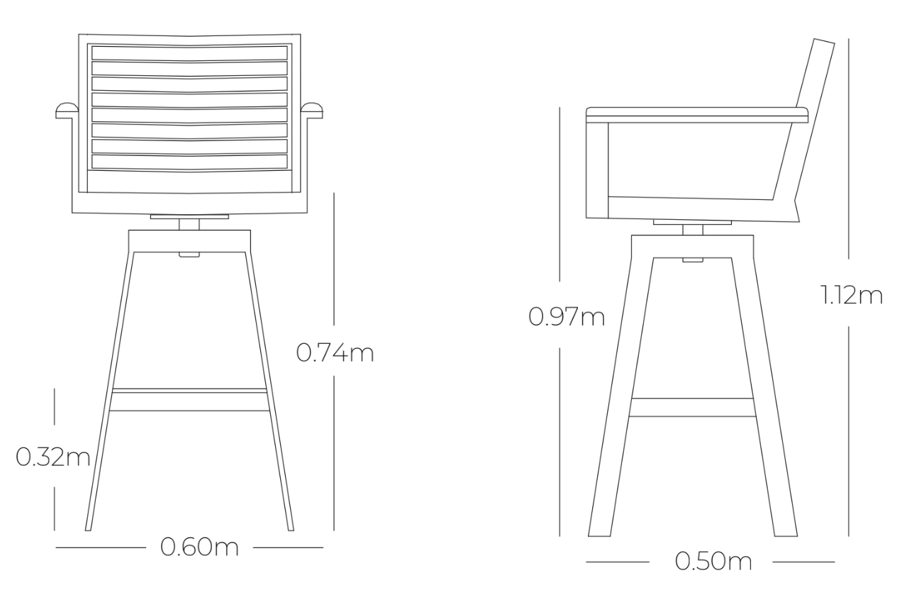 Medidas de silla bar giratoria NEW YORK, especificaciones técnicas de silla alta para exterior