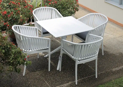 Mesa de comedor LUNA con silla COSTEIRA, mesa cuadrada de resina para piscina y terraza
