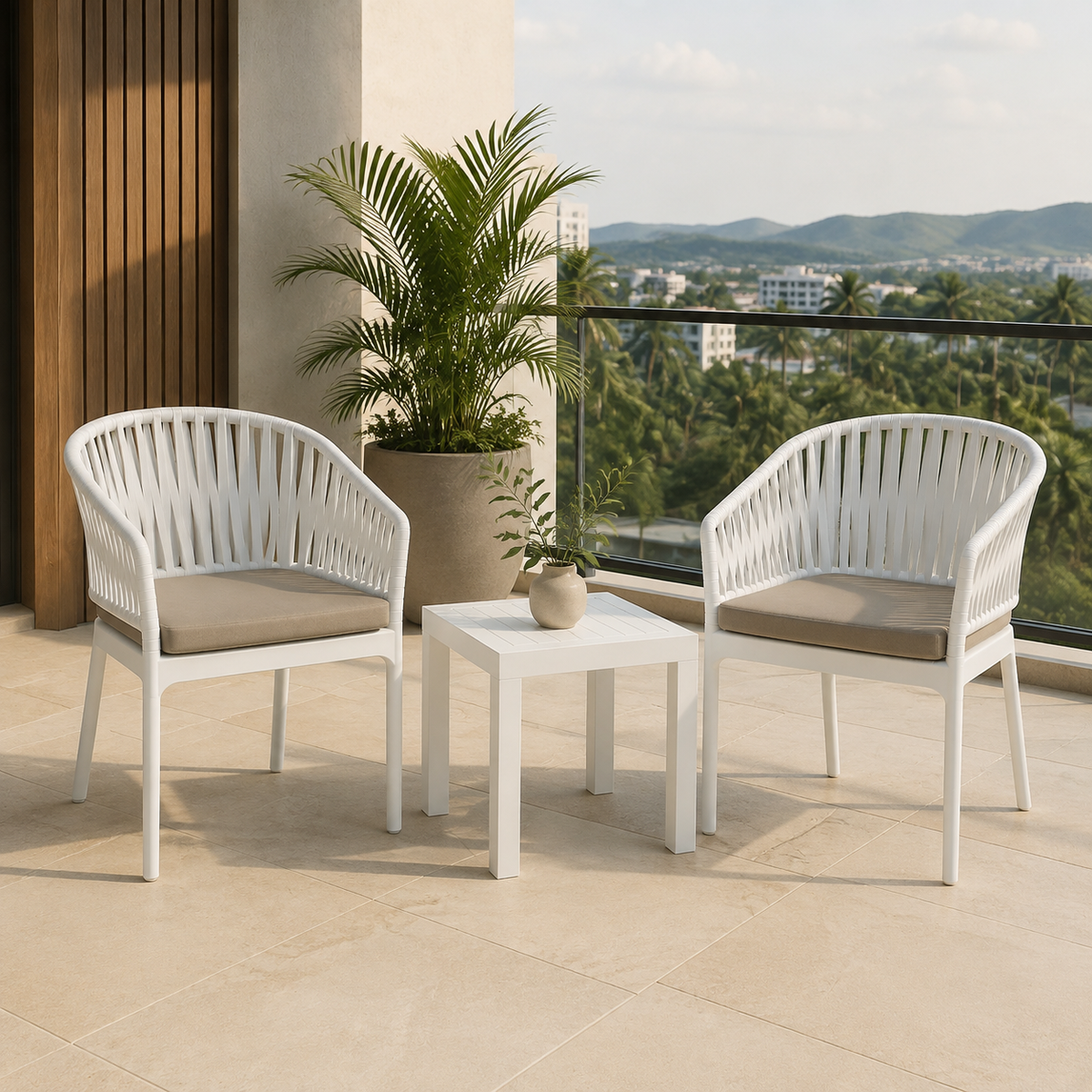 Sillas COSTEIRA blancas para terraza con cojines Light Brown