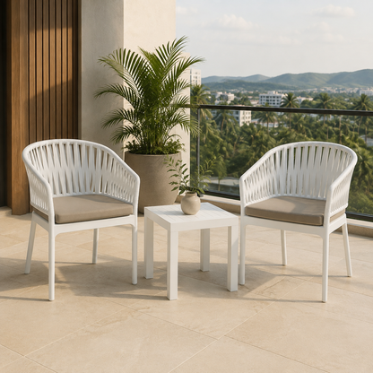Sillas COSTEIRA blancas para terraza con cojines Light Brown