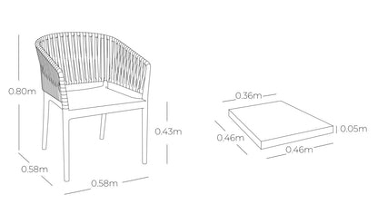 Medidas de silla COSTEIRA, especificaciones técnicas de silla de polipropileno apilable
