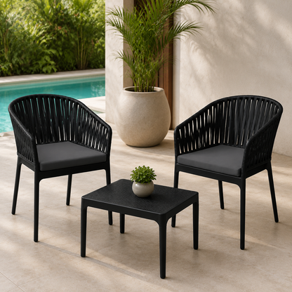 Sillas COSTEIRA negras con cojines Dark Grey para terraza exterior