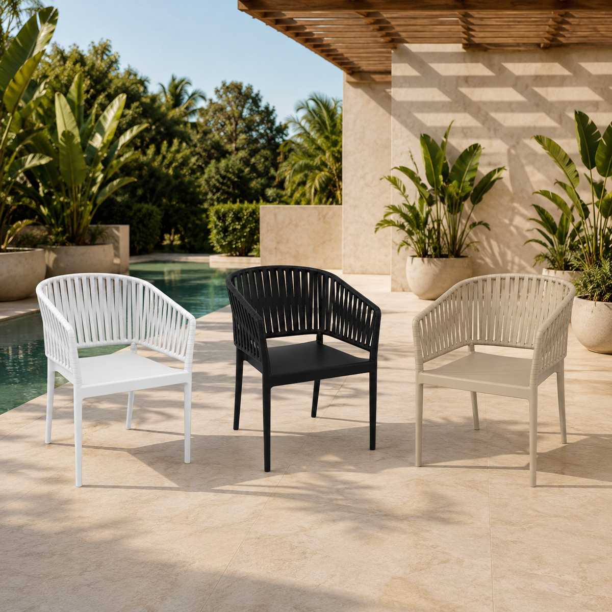 Sillas COSTEIRA en Taupe, Negro y Blanco para terrazas y proyectos exteriores