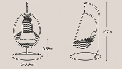 Plano técnico y dimensiones de la Silla Colgante PAGODA