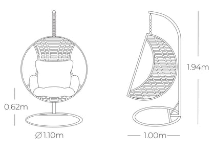 Medidas de silla colgante ROPE, especificaciones técnicas de silla de aluminio con fibra termoplástica
