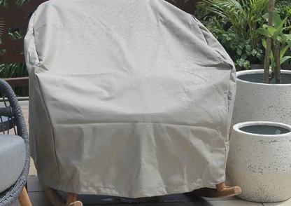 Vista de silla mecedora BARICHARA, mecedora de aluminio con cuerdas de poliéster para balcón cubierto
