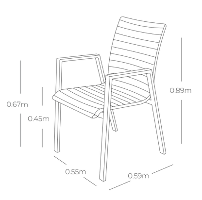 Medidas de silla TRIUMPH, especificaciones técnicas de silla de aluminio con textilene
