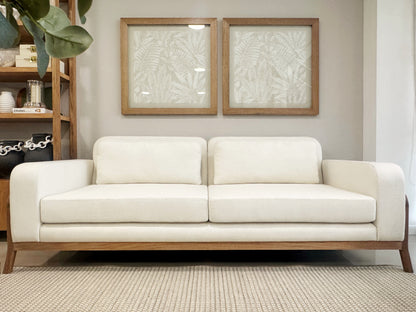 Sofá ARMONIA en tela con base de madera flor morado, mobiliario interior elegante para sala