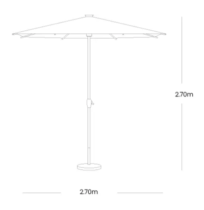 Medidas de sombrilla SICILIA, especificaciones técnicas del parasol redondo con iluminación LED