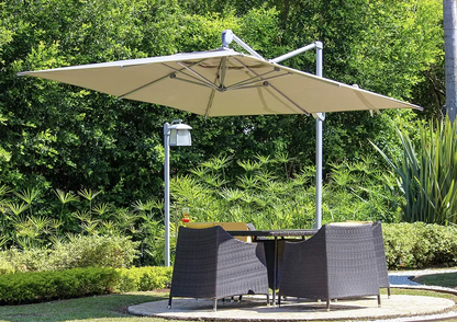Vista de sombrilla CADIZ cuadrada con función rotativa, parasol de aluminio para jardín y terraza