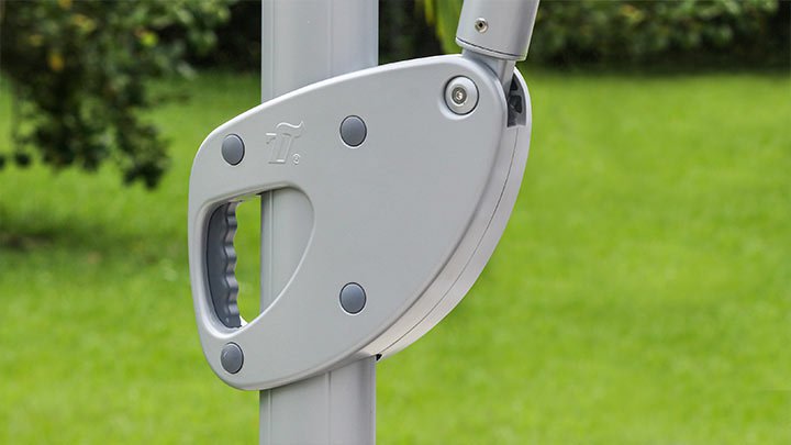 Vista de sombrilla CADIZ cuadrada, parasol rotativo para exterior con tela acrílica resistente