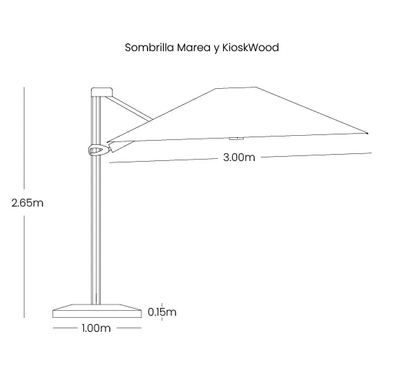 Medidas de sombrilla KIOSK WOOD, especificaciones técnicas del parasol cuadrado con iluminación LED