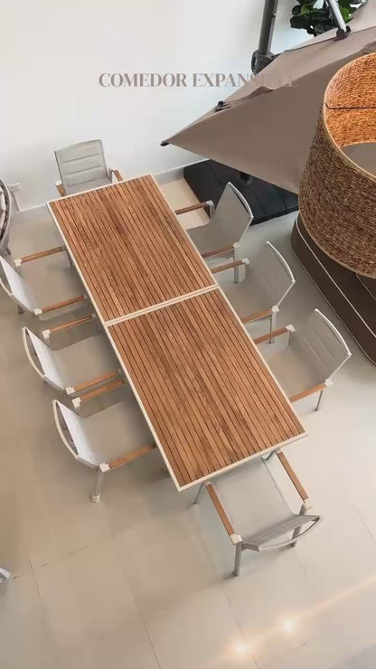 Comedor POMPANO extensible con mesa en teca para reuniones y terrazas